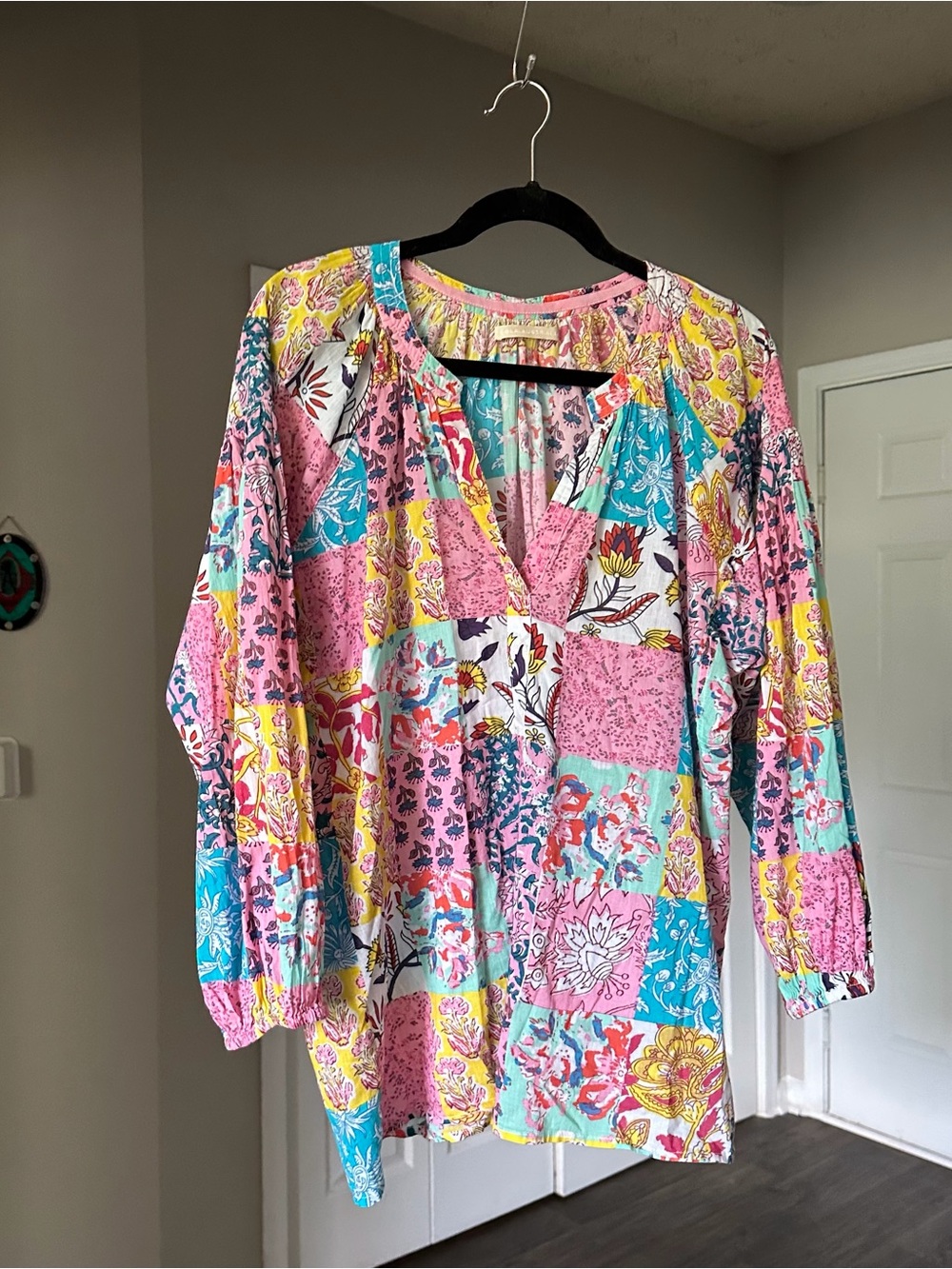 Patchwork Floral Peasant Tunic - Pink Multi Lola Australia Women’s Large